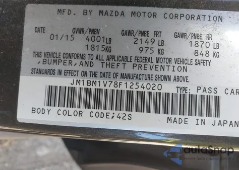 2015 Mazda Mazda3 I Touring from USA, damaged, VIN JM1BM1V78F1254020